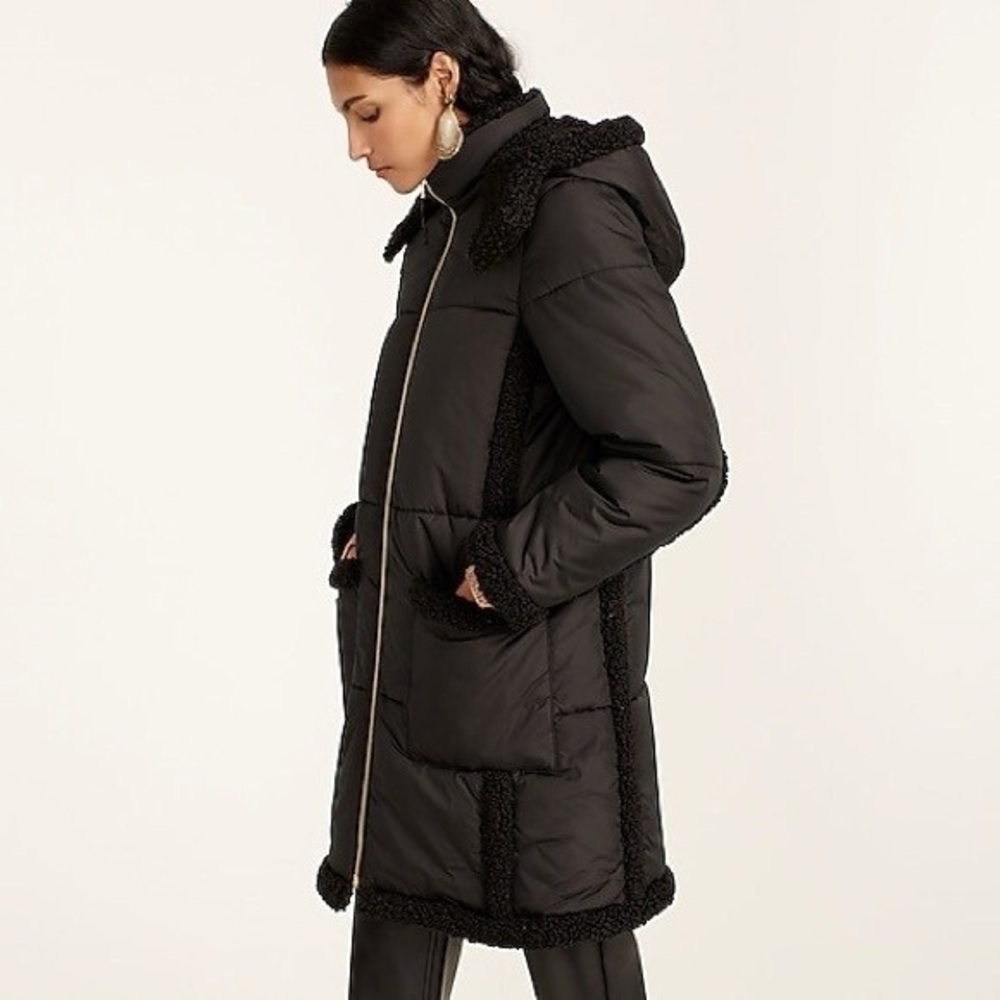 J.Crew Snowday Signature Puffer Jacket Coat Black Size XS Primaloft Superwarm